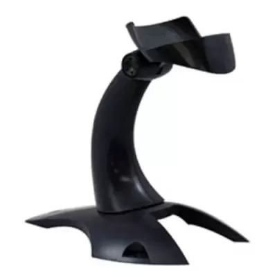 Suporte preto para auscultadores em plástico com base larga e suporte ajustável