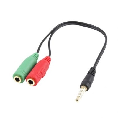 Cabo divisor com conector jack 3,5 mm macho e duas tomadas fêmea verde e vermelha
