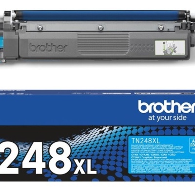 Toner Brother TN248XL cor ciano com caixa azul e detalhes gráficos