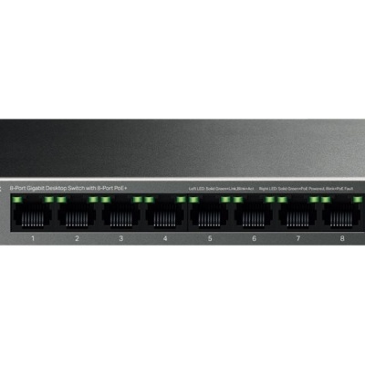 Comutador de rede TP-Link de 8 portas cinzento escuro com indicadores LED verdes