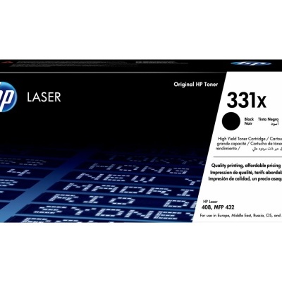 Embalagem de toner HP Laser preto 331x com texto e logótipo