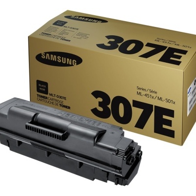 Toner preto Samsung ML-D307E com caixa dourada e texto preto