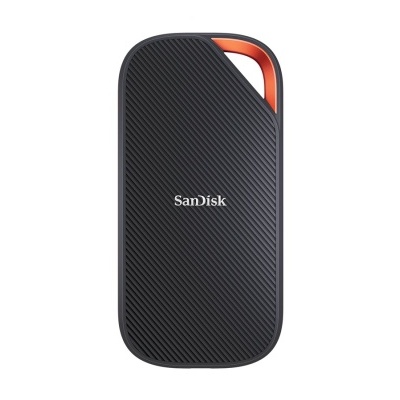 Dispositivo USB SanDisk preto com detalhe laranja