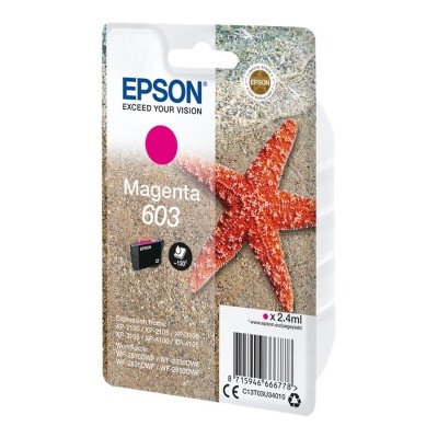 Cartucho de tinta Epson Magenta 603 com imagem de estrela-do-mar na embalagem