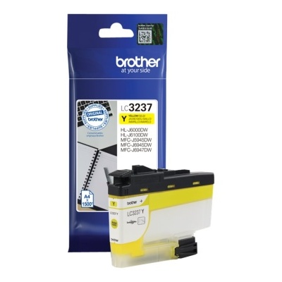 Cartucho de tinta Brother LC3237 amarelo com embalagem azul e branca