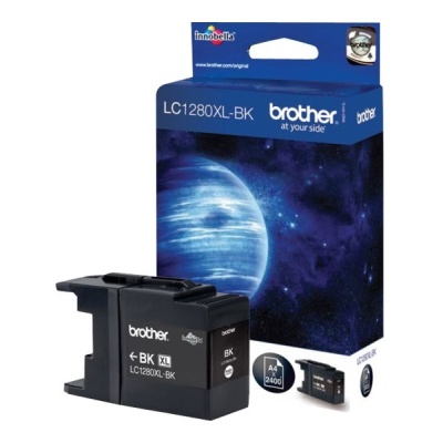 Cartucho de tinta preto Brother LC1280XL-BK com embalagem azul e imagem de planeta
