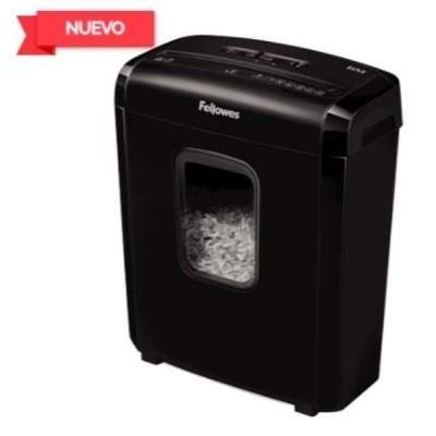 Fragmentadora de papel preta Fellowes com visor central e etiqueta NUEVO