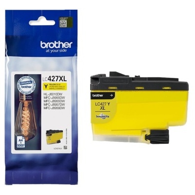 Cartucho de tinta amarelo Brother LC427XL Y e embalagem azul