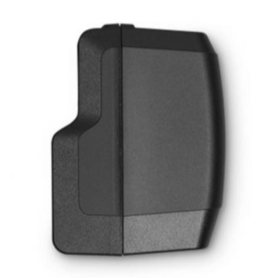 Carcaça de plástico preta com formas geométricas e acabamento fosco