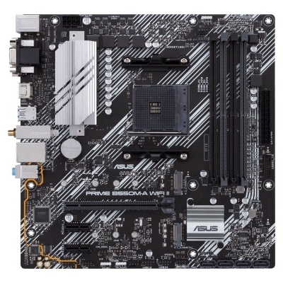 Placa-mãe ASUS Prime B550M-A WiFi preto e cinza com soquete AM4 e slots memória RAM