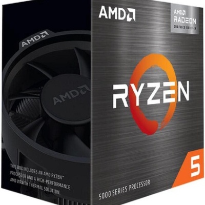 Caixa do processador AMD Ryzen 5 série 5000 com design cinzento e laranja