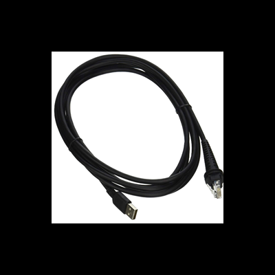 Cabo USB preto com uma extremidade USB tipo A e outra RJ45