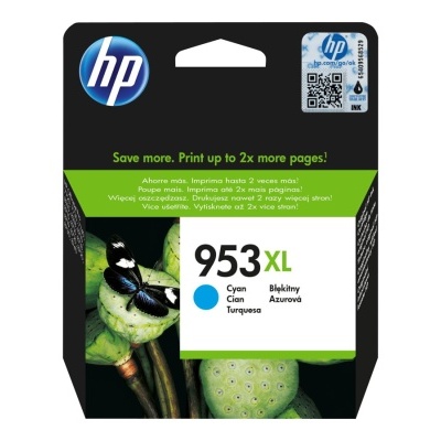 Cartucho de tinta HP 953XL cyan em embalagem preta e verde