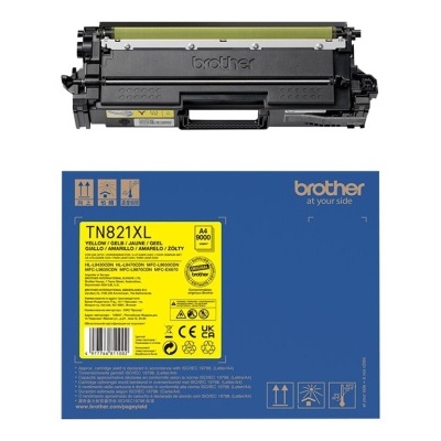 Toner Brother TN821XL preto com embalagem azul e etiqueta amarela
