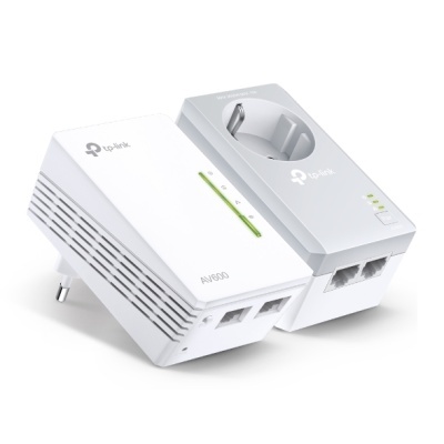 Kit de adaptadores powerline TP-Link AV600 brancos com tomadas e portas Ethernet