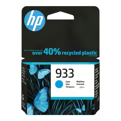 Embalagem de tinteiro HP 933 ciano feita com mais de 40% de plástico reciclado