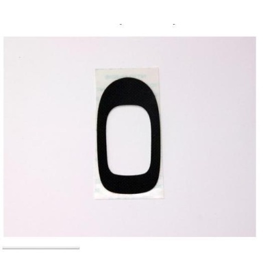 Etiqueta adesiva preta oval sobre fundo branco