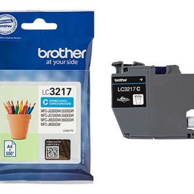 Cartucho de tinta Brother LC3217 C com embalagem azul e branca