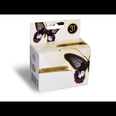 Embalagem branca para cartucho de tinta com borboleta e texto