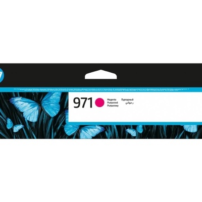 Cartucho de tinta HP 971 Magenta com design de borboletas azuis