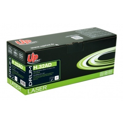 Caixa de toner preto para impressora laser Up Print H-32AD com detalhes em verde.