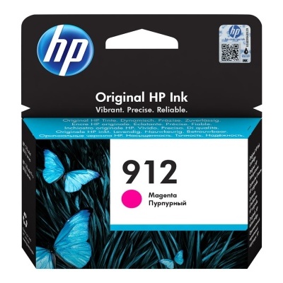 Embalagem de tinta HP 912 magenta com design de borboletas azuis