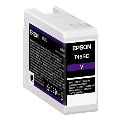 Cartucho de tinta Epson T46SD violeta com etiquetas pretas e roxas
