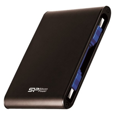 Disco rígido externo preto Silicon Power com conexão USB azul
