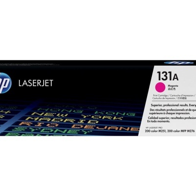 Embalagem de toner HP LaserJet 131A Magenta CF212A preta com detalhes coloridos