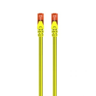 Cabo de rede amarelo com conectores RJ45 laranja e amarelo