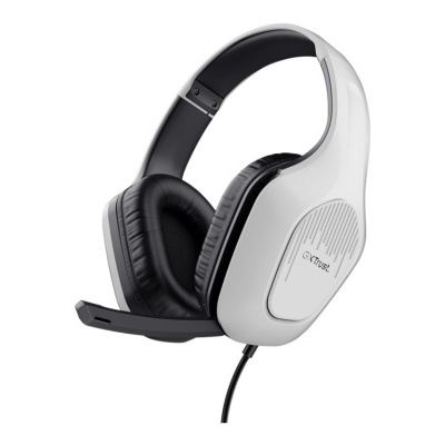 Auricular gaming branco e preto com microfone e cabo