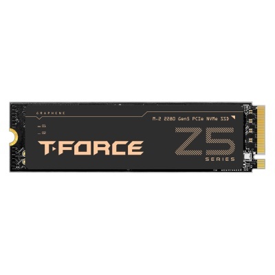 Disco SSD M.2 2280 PCIe NVMe preto com texto T-FORCE Z5 SERIES