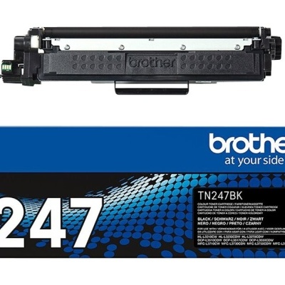 Toner preto Brother TN247BK e sua embalagem azul e preta