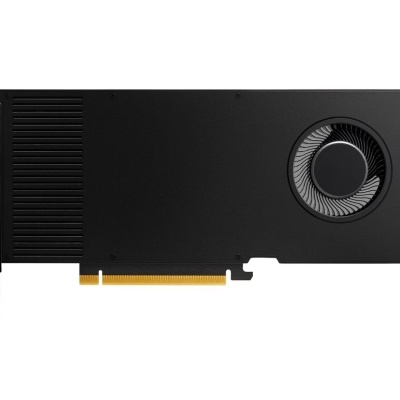 Placa gráfica preta com ventoinha circular e conetores dourados