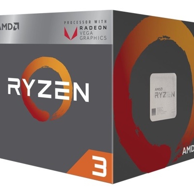 Caixa cinzenta do processador AMD Ryzen 3 com gráficos Radeon Vega