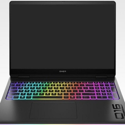 Computador portátil preto OMEN com teclado retroiluminado colorido
