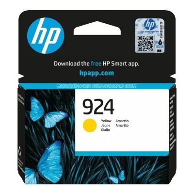Embalagem de tinta HP 924 amarela para impressora com borboletas azuis