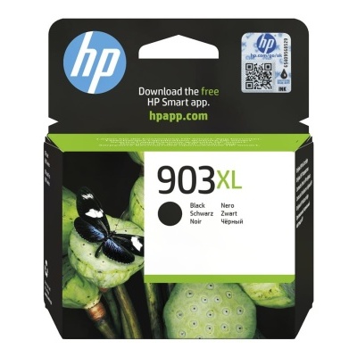 Cartucho de tinta HP 903XL preto em embalagem de cartão com design natural e selo HP