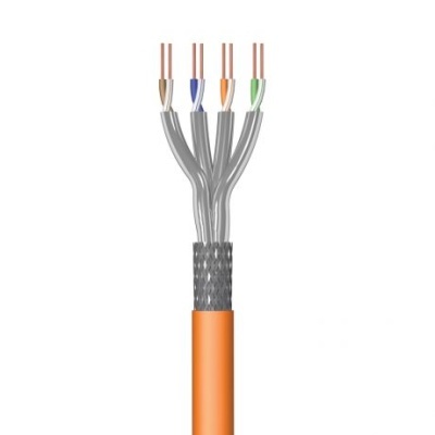 Cabo elétrico laranja com quatro fios internos com cores diferentes e condutores de cobre