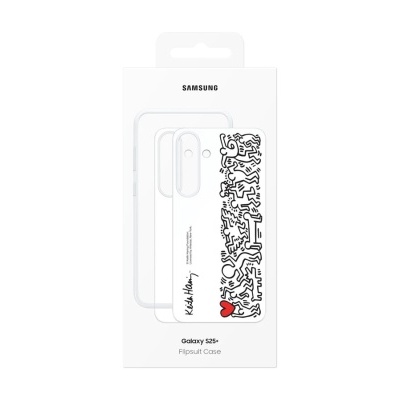 Embalagem branca com capa para Samsung Galaxy Z Flip4 com design artístico preto e branco e coração vermelho