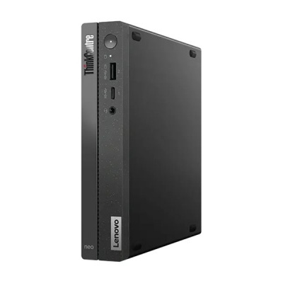 Computador Lenovo ThinkCentre preto compacto com portas USB e logótipos visíveis
