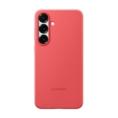 Smartphone Samsung vermelho com três câmaras traseiras alinhadas verticalmente