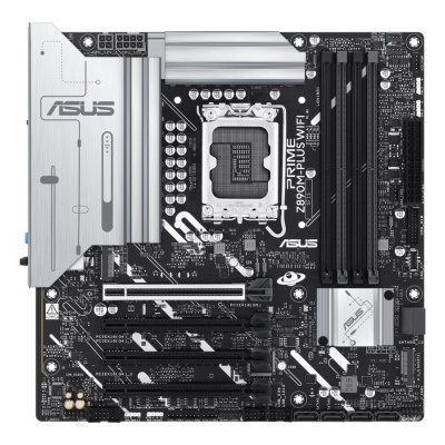 Placa-mãe ASUS Z690-PLUS WIFI D4 preta com dissipadores prateados e slots de RAM