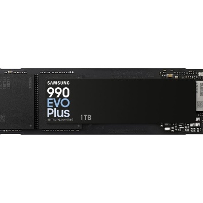 Disco SSD Samsung 990 EVO Plus 1TB preto em fundo branco