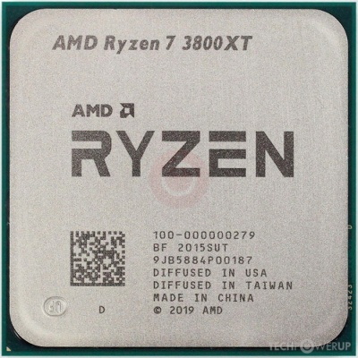 Processador AMD Ryzen 7 3800XT prateado com texto impresso a preto