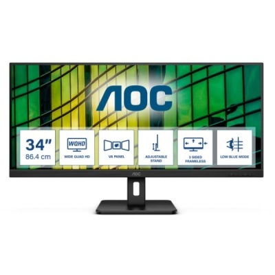 Monitor AOC 34 polegadas com ecrã ultrapanorâmico e suporte ajustável