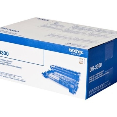 Embalagem de consumível DR-3300 brother azul e branca com ilustração do tambor