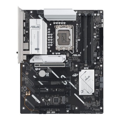 Placa-mãe ASUS PRIME Z590M-PLUS preto e prata com vários slots e dissipadores