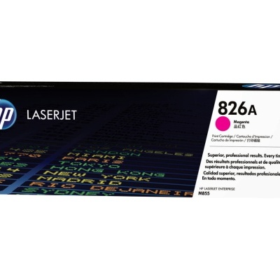 Embalagem toner HP LaserJet 826A Magenta CF333A preta com detalhes coloridos