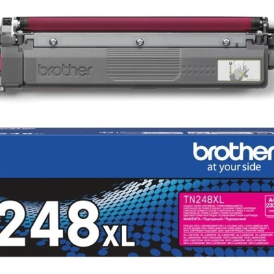 Cartucho de toner Brother TN248XL magenta com embalagem azul e preta